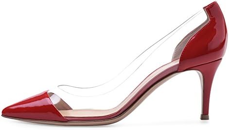 KJJDE Premium Women's High Heel T-080 PVC Stitching Large Size Basic Shoes, Red,42