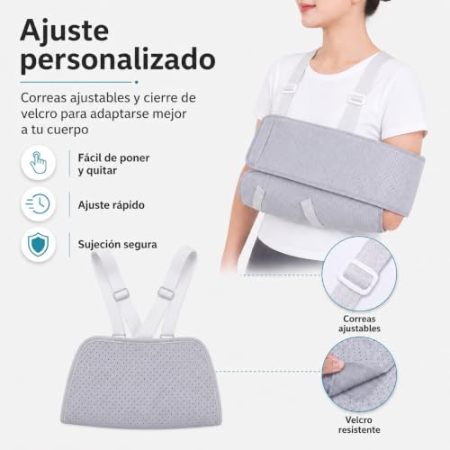 Cabestrillo Inmovilizador de Hombro Adulto Ajustable, Cabestrillo para Brazo Izquierdo y Derecho, Transpirables y Cómodas, Talla Unica que Se Adapta a La Mayoría de Las Personas