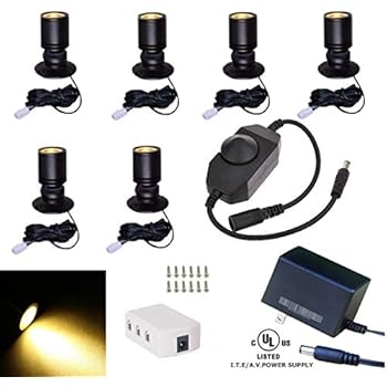 Xking Dimmable LED1.5W 12VDC Mini Spotlight Jewelry Showcase Display Lighting Fixture Black Shell Surface Mount with Online PWM Dimmer(Pack-6,Warm White 3000k)