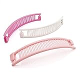 Three Piece Pastel Colour 13cm Banana Hair Clips Grips in Pink and White Set