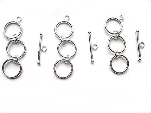 3 Qty. 12mm Round Toggle Clasp with 3 Ring Extender .925 Sterling Silver by JensFindings