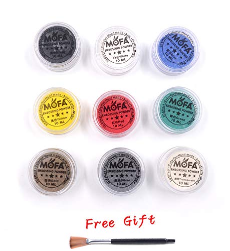 mofa Embossing Powder 9 Piece of Set,9 Tin Colorful Super Fine Embossing Powder,Including Black,Yellow,Green,White,Blue,Red,Silver,Gold and Transparent (Small)
