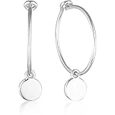 Tiny Circle Disc Dangle Drop Huggie Earrings For Women Lightweight Small Round Hoop Statement Earrings Sterling Silver Post Minimalist Jewelry For Ladies Girls Gift For Her Hypoallergenic