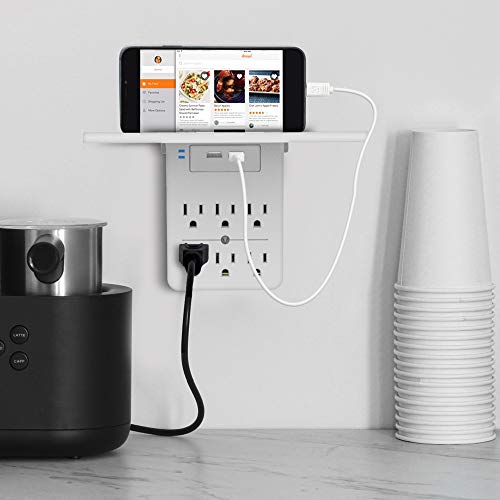 Aduro Surge Multiple Plug Outlet Splitter Wall Surge Protector With 6 Power Outlet Shelf & 2