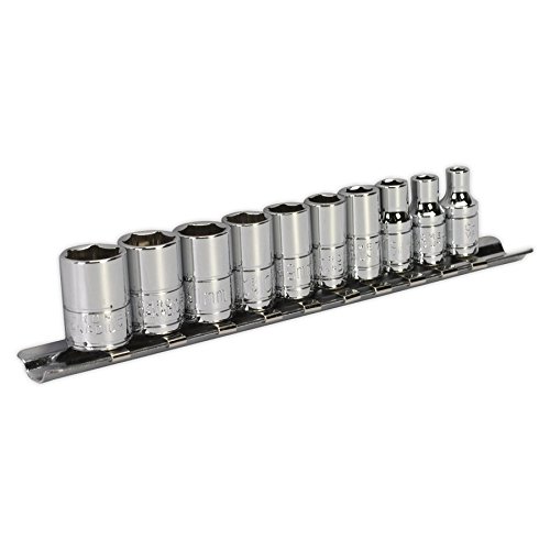Jack Sealey - Sealey Socket Set 10Pc 1/4"Sq Drive 6Pt Walldrive Metric