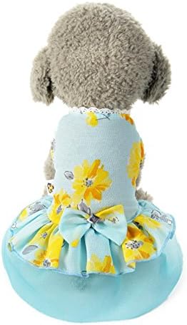 Freerun Cute Fashion Bowknot Flower Soft Party Dress Pet Small Dog Cat Dress Pet Clothing Costume - Blue, S