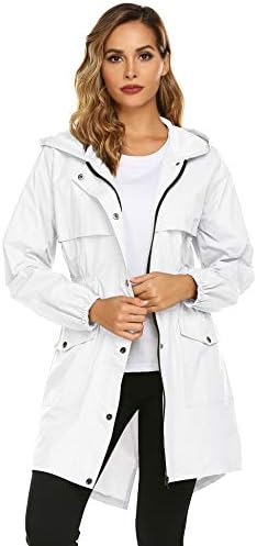 Womens Raincoat Waterproof Rain Jacket Lightweight Packable Hooded Rain Coat Outdoor Active Pocket Windbreaker