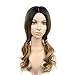HANNE Ombre Brown Body Wave Synthetic Wigs For Black and White Women High Density Heat Resistant Glueless None Lace Wavy Full Wigs(3 Tone Ombre)