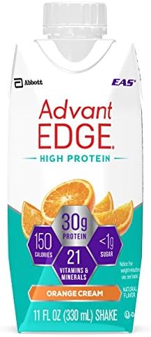 EAS AdvantEDGE High Protein Ready-to-Drink Protein Shakes, 30 grams of Protein, Orange Cream, 12 Count