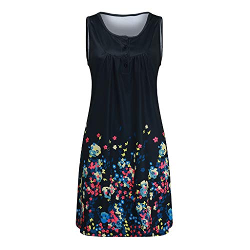 Women's Boho Floral Printed Sleeveless Pockets Mini Dress Casual A-Line Cocktail Party Dresses Beach Sundress