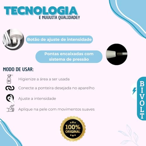 Aparelho de Alta Frequência Portátil Bivolt (110v/220v) com 4 Eletrodos – Facial e Capilar – Estética Profissional para Tratamentos de Pele e Cabelos
