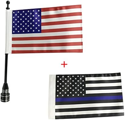 Free2choose Motocycle Black Flag Pole Mount + 6"x9" USA Flag + 6"x9" Thin Blue Line USA Flag