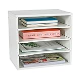 PAG Office Supplies Desk Organizer Wood File Mail Sorter with 3 Adjustable Drawer Boards, White