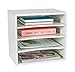 PAG Office Supplies Desk Organizer Wood File Mail Sorter with 3 Adjustable Drawer Boards, White