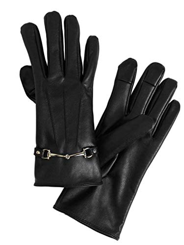 Womens Black Pleather Leather-look Touch Screen Text & Tech Gloves Medium/Large