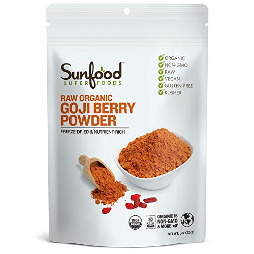 Sunfood Superfoods Goji Berry Powder - Raw, Organic, Non-GMO - 100% Pure Goji Fruit: No Additives or Preservatives - 8…