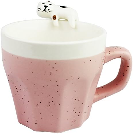 3D Ceramic Mug Handmade Cup with a cat naps on the mug 11oz (Pink)