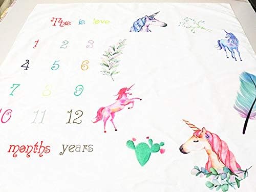 Unicorn Baby Milestone Blanket(Send 2 Sets of Photo Frames),Diligencer Newborn Monthly Milestone Blanket Girl Boy Size 100CM X 100CM