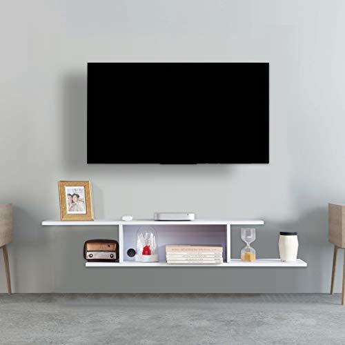 Sunon TV Stand Floating Wall Mounted Entertainment Center Media Console Wood Storage Shelf with Cable Management Slot(White) - Thumbnail 4