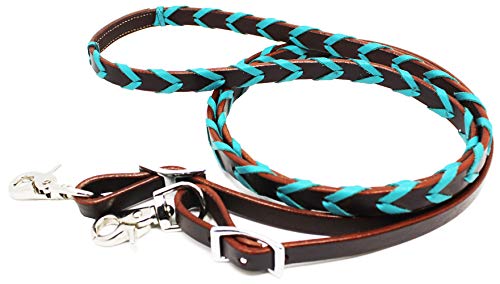 PRORIDER Horse Roping Tack Western Barrel Harness Leather Reins Brown Turquoise 607316