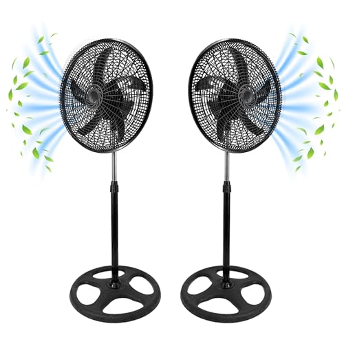 Aishini [ Pack of 2 ] Oscillating [ 5 Blades ] 18"Pedestal Fan, 3 Speeds Stand Fan | Adjustable Tilt and Height Adjustable upto 1.3m | Electrical Fan for Bedroom, Living Room, Office | Floor Fan