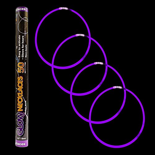Fun Central J0 100ct 22 Inch Purple Premium Glow Stick Necklaces, Cool Glow Sticks - for Glow in the Dark Party, Rave Party, Disco Party, Concert, Festivals, Birthday, Party Favors - 2 Pack of 50ct