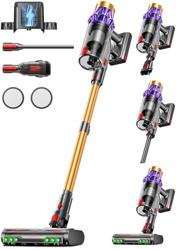 Cordless Vacuum Cleaner, 650W/55KPA/70 Mins Vacuum Cleaners for Home with Self-Standing, Anti-Tangle Vacuum Cordless, Smart Display and 1.8L Cup Cordless Stick Vacuum Cleaner for Pet Hair/Carpets