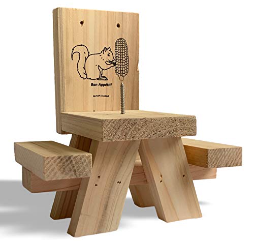 Outdoors Squirrel & Chipmunk Feeder | Corn on the Cob Picnic Table Holder | Funny & Entertaining | Made From Pine Wood for Outside Use & Great Aging | Simple Tree Installation Includes Screws