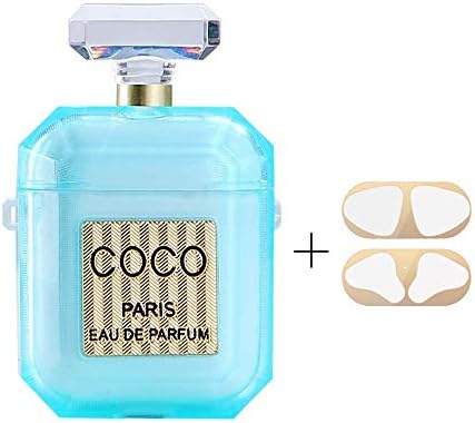 Wcysin Airpods case for Women Perfume Bottle Design Case Skin Shockproof Cover for Airpods with Dust Guard for Airpods Accessory (Blue)