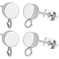 Beebeecraft 20Pcs 925 Sterling Silver Plated Earring Post with Loop Flat Round Earring Findings with 925 Sterling Silver Pins and 20Pcs Butterfly Earring Backs for DIY Earrings Craft Making