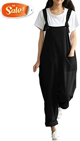 Caing Women Large Plus Size Baggy Linen Overalls Casual Wide Leg Pants Sleeveless Rompers Jumpsuit Vintage Haren Pants