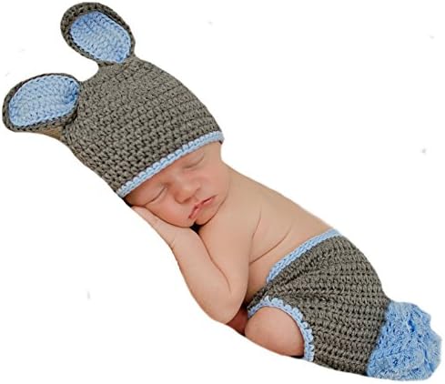 Melondipity Grey and Blue Bunny Hat and Diaper Cover Set