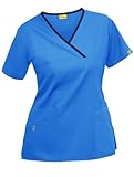 Wink 'The Charlie' Scrub Top Malibu Blue w/ Navy trim Small