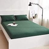 DOUH Jersey Knit Cotton Fitted Sheet King, 3 Piece(1 Fitted Sheet, 2 Pillow Cases)Solid Dark Green Ultra Soft Fitted Sheet Set, 15