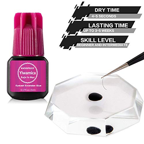Sensitive Eyelash Extension Glue|4-5 Sec Drying | 3-5 weeks Lasting | Semi-permanent Black Adhesive for Beginners and Self Application 5ml - Yiwamica
