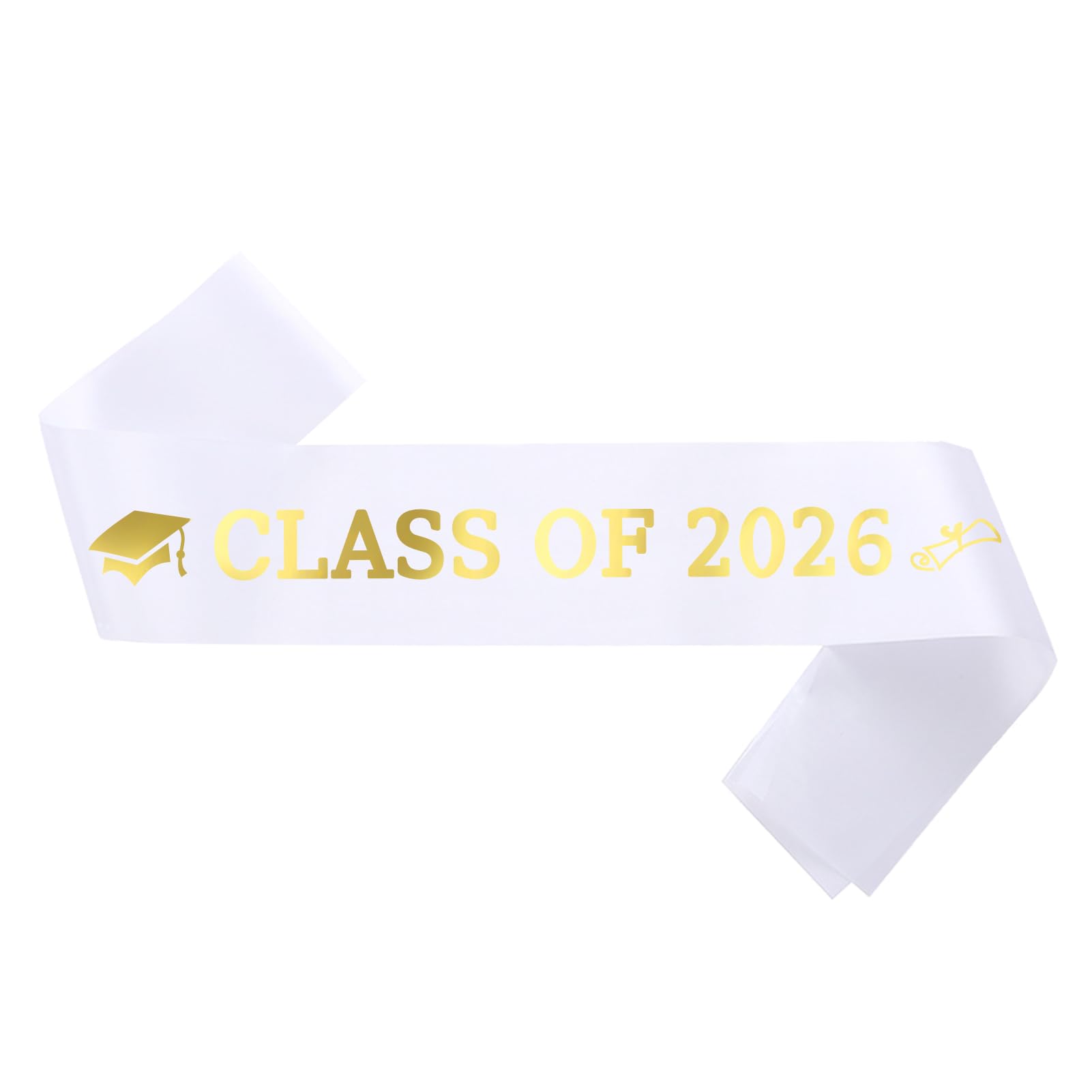 GotGala White Graduation Sash Gold Glittery Class of 2026 Graduated Satin Sash for 2026 Graduation Party Decorations (White)