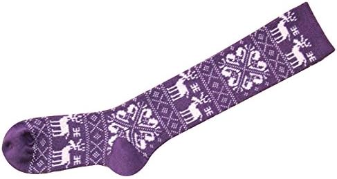 Your Gallery Women's Snow Pattern Jacquard Reindeer Games Knee High Tube Socks Purple