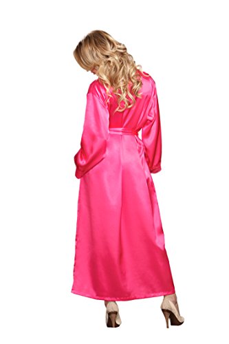 iCollection Women's Long Satin Robe, Fuchsia, Small/Medium - Thumbnail 2