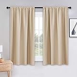 PONY DANCE Kitchen Beige Curtains - Home Decoration Room Darkening Thermal Insulated Blackout Window Treatments/Draperies Block Light Protect Privacy, 42