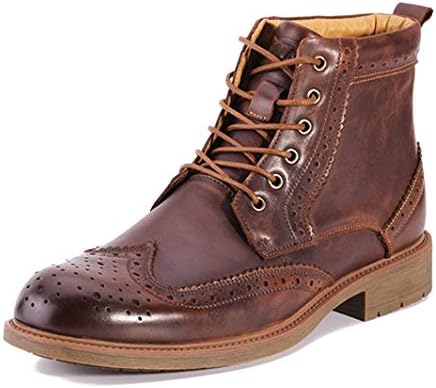メンズカジュアルドレスブーツ メンズシューズブローグカービングシューズレースアップ本革ハイトップブーツ ローヒールラウンドトゥ滑り止めウィングチップラバーアウトソールコンバットブーツ チャッカブーツ Color 褐色 サイズ 24 5 Cm Ospacp Org Ar