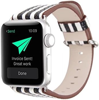 Classic Black &amp; White Stylish Stripe Pattern Leather Apple Watch Band Strap, Wterproof Durable Soft PU Leather Wrist Watch Band for iWatch Series 3 2 1 Sport &amp; Edition (Stripe, 38mm)
