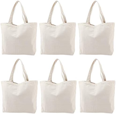 NiceCode 6PCS Canvas Tote Bag Blank Tote Bottom Gusset Shopping Bag Washable Grocery Tote Bag with Handle, Natural White
