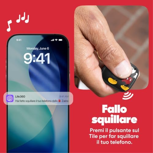 x Disney Tile - Starter Pack - Localizzatori, cerca oggetti e tracker Bluetooth per chiavi, portafogli e altro. Compatibile con iOS e Android. Trova telefono. Pacchetto da 2 - Mickey