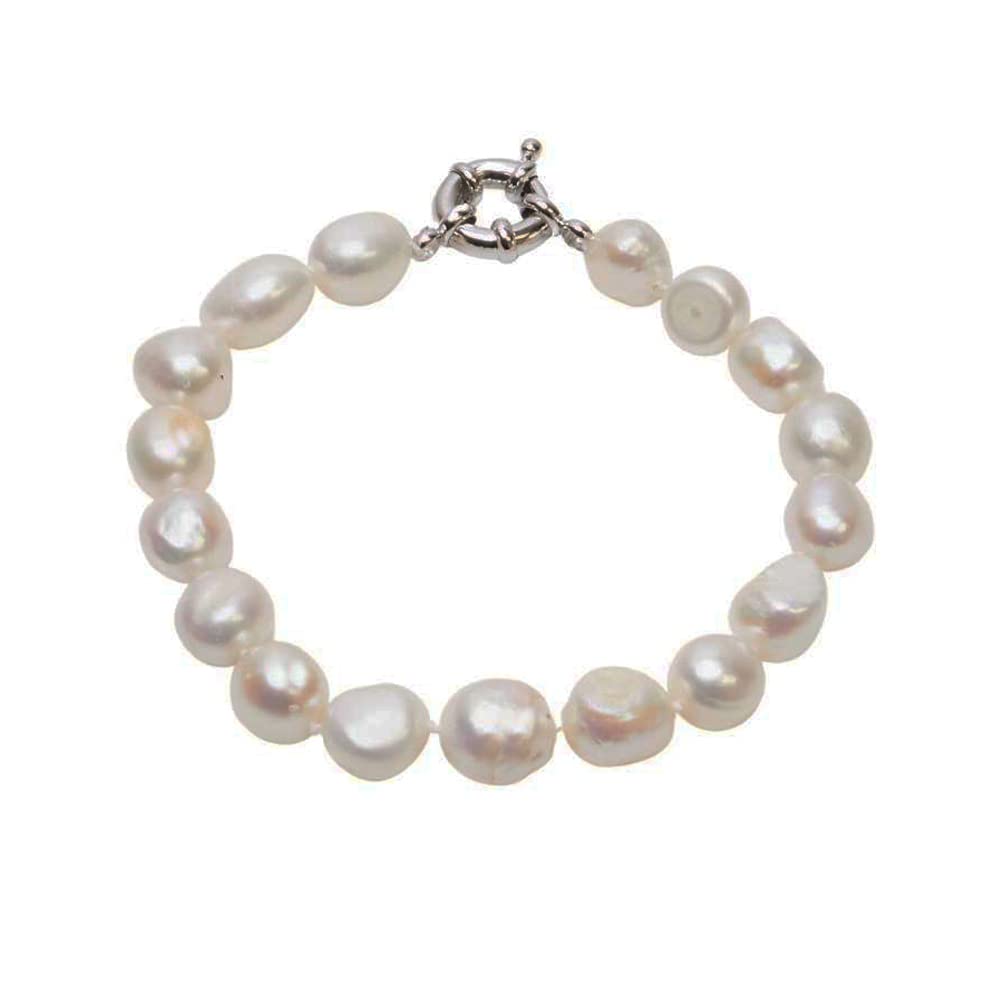 Treasure Bay Unique 9-10mm Natural Freshwater Pearl Bracelet, Womens Pearl Bracelet (White)
