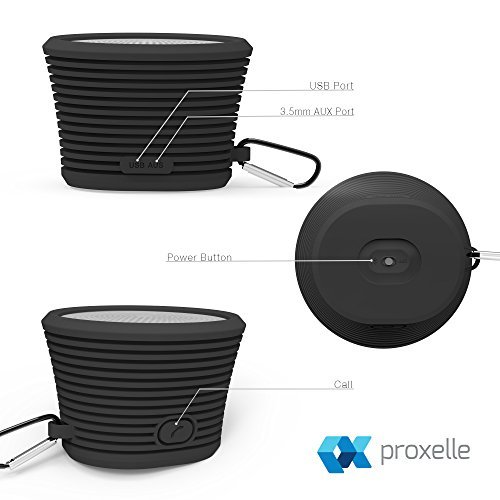 Proxelle Waterproof Bluetooth Speaker, Rechargeable Wireless Speaker w/ Built-in Mic Microphone, Controls and Subwoofer for Bicycles, Driving, Climbing, Smartphones and Computers