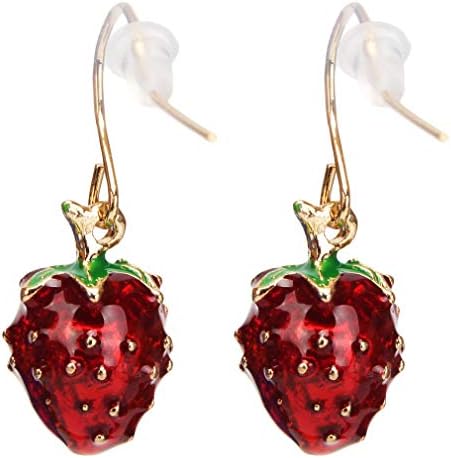 Weiy Strawberry Studs Earrings Dropping Glaze Earring Enamel Drop Earrings Clip-on Earrings for Women,Ear Hook