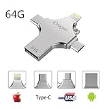 USB 3.0 Flash Drives,64 Gb External Storage，Thumb Drive Apply to iPhone， Memory Stick iPad Photo Stick Expansion Micro USB Type-C 4 in 1 Compatible for IPhone IPad IPod Mac Android and PC (Silver)