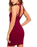 Lyrur Women's Halter Lace Straps Key Hole Back Fitted Mini Dress (#6036-US4, Burgundy)