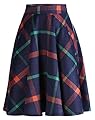 chouyatou Women's Classic Stylish Wool Blend A-Line Pleated Midi Plaid Tartan Skirt