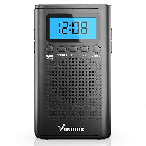 Portable Digital Radio AM FM - Best Reception and Longest Lasting. AM FM Compact Radio Player Operated by 2 AAA Battery, Stereo Headphone Pocket (Black, Blue), by Vondior
